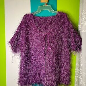 Purple Fuzzy Hand Knit Cardigan